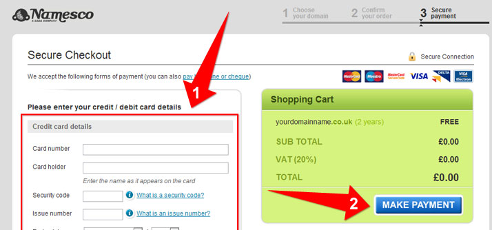 enter your credit debit card details